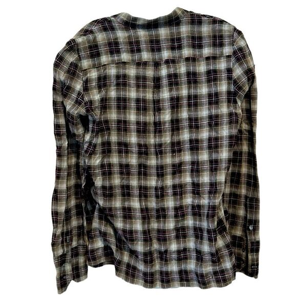 Sundance plaid blouse with ruffle neck, front size large - Picture 2 of 8